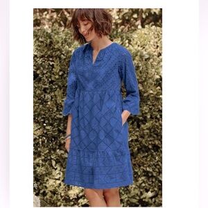 J.Jill Small royal blue  dress , 3 tier with 3 eyelet patterns, flare at bottom